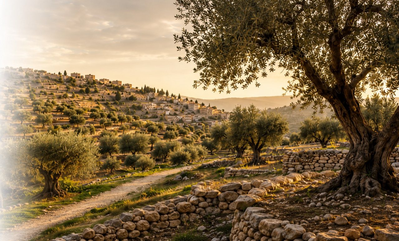 Olive groves in the hills of Hebron, Palestine